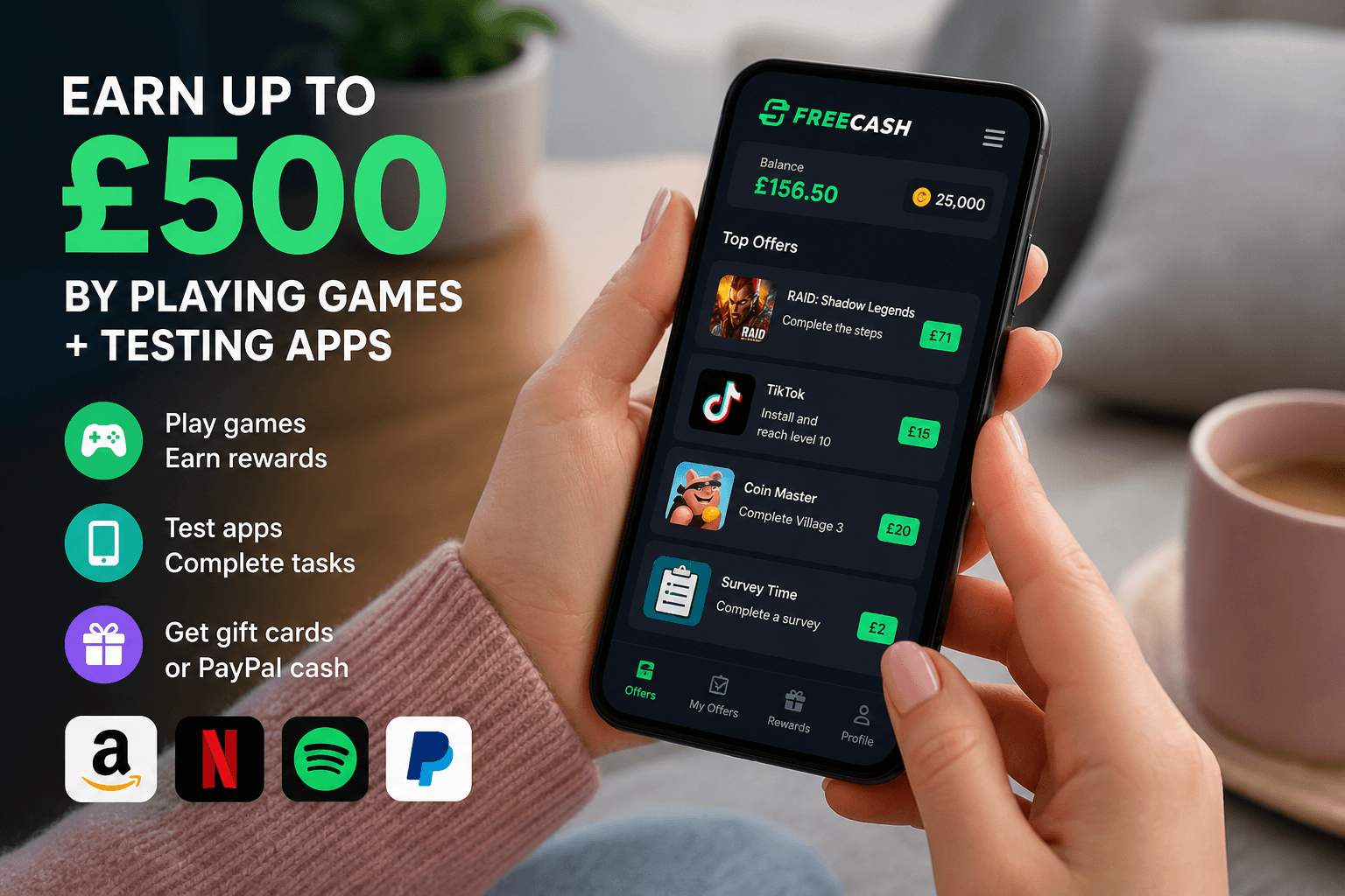 Earn up to &pound;500 by playing games and testing apps